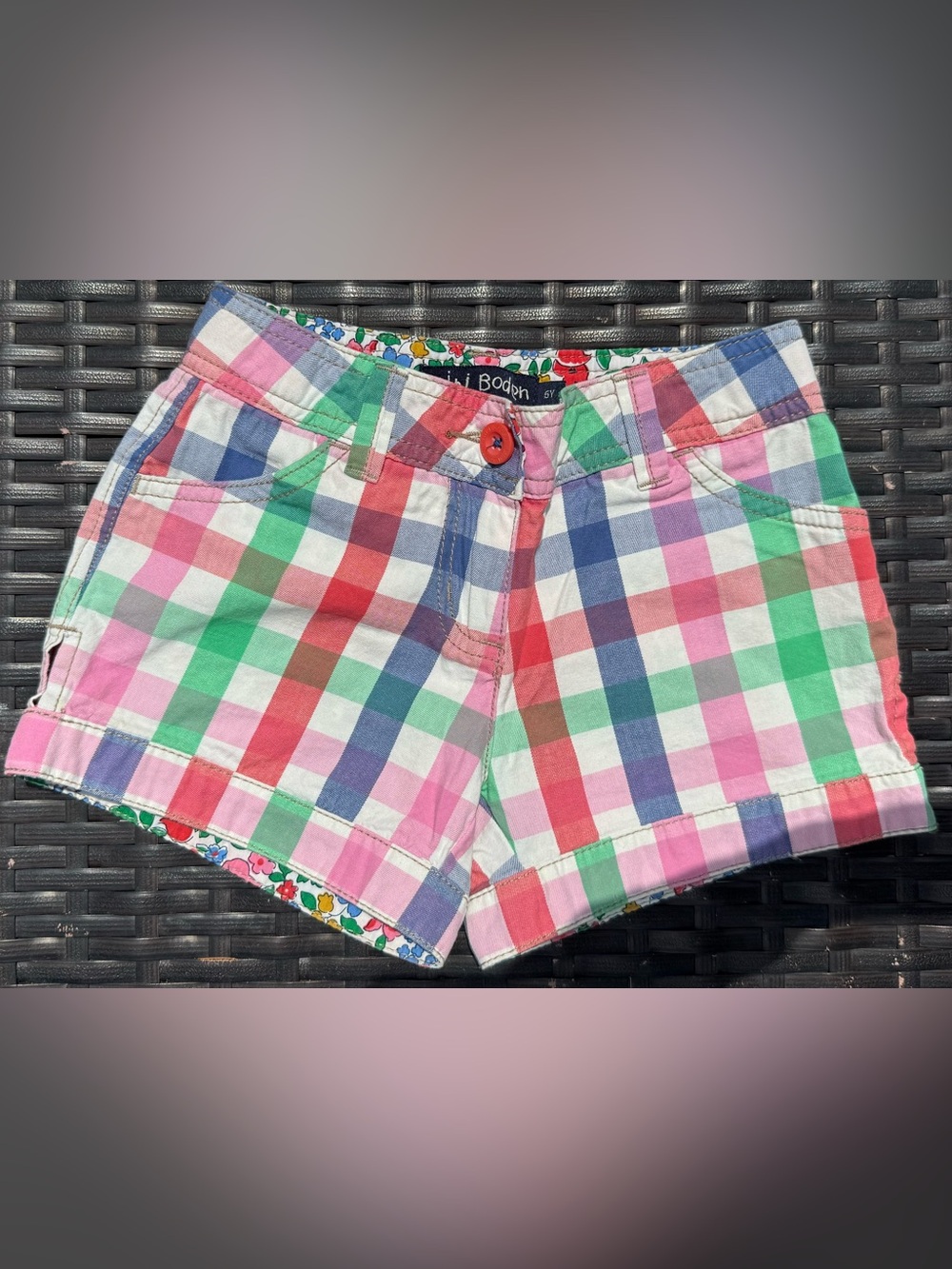Mini Boden Plaid Shorts Girls Size 6Y Colorful Patchwork Cotton
